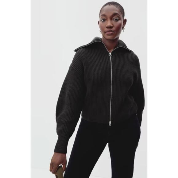 EVERLANE Womens Chunky Cardigan Jacket Medium Black Organic Cotton NWT - Picture 1 of 12